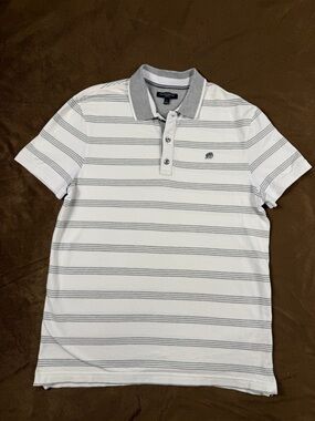 Banana Republic White Polo with Light Gray Stripes